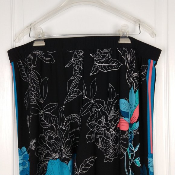 Susan Graver Womens Black Blue Floral Polyester Blend Relaxed Sweatpants - Picture 8 of 10